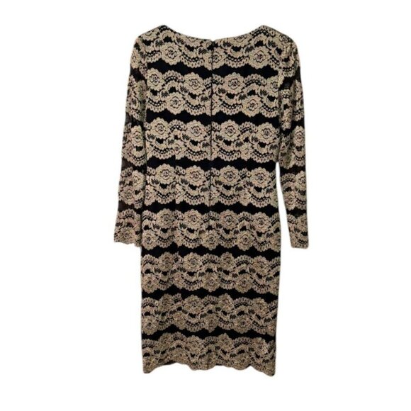 Cremieux Metallic Lace Long Sleeve Sheath Dress Black Gold Size 8 - Picture 3 of 6